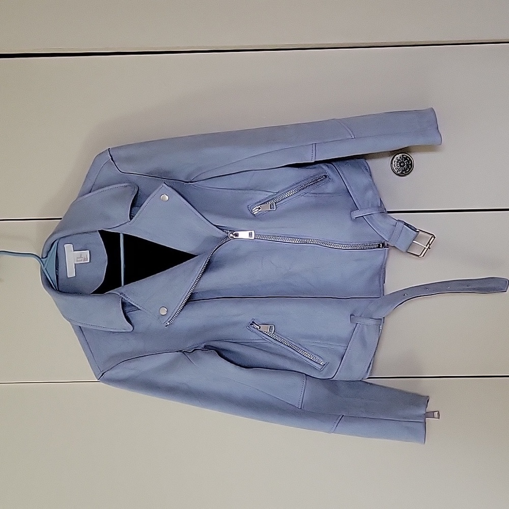 H&M Powder Blue Faux Suede Moto Jacket